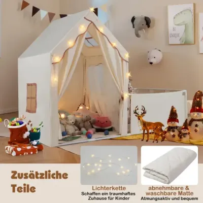 Dětský stan a ohrádka 2 v 1 s pohádkovými světýlky a omyvatelnou podložkou Dětský hrací stan Beige