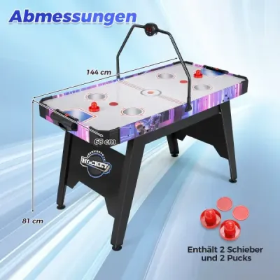 144 cm air hockey stůl Air hockey arkádový stůl s výkonným 12V motorem a digitálním LED displejem černý