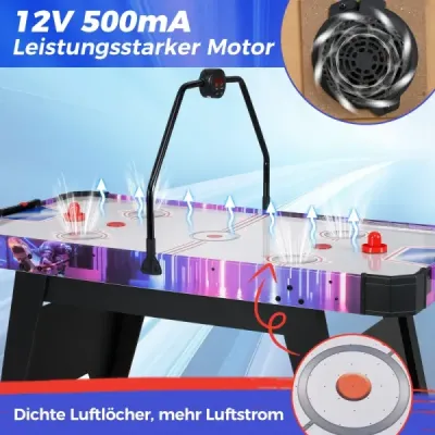 144 cm air hockey stůl Air hockey arkádový stůl s výkonným 12V motorem a digitálním LED displejem černý