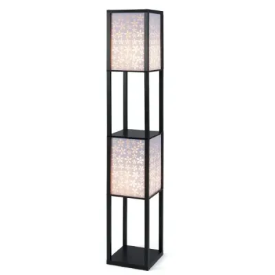 Stojací lampa se 2 policemi Stojací lampa se 2 vzorovanými stínítky s výřezy Květiny
