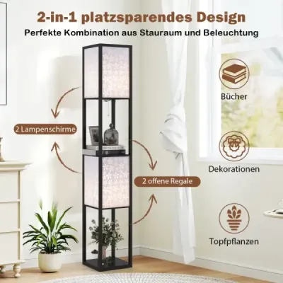 Stojací lampa se 2 policemi Stojací lampa se 2 vzorovanými stínítky s výřezy Květiny