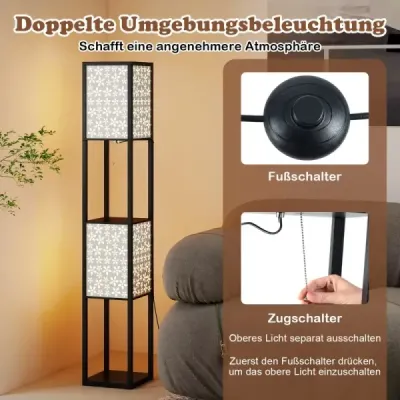 Stojací lampa se 2 policemi Stojací lampa se 2 vzorovanými stínítky s výřezy Květiny