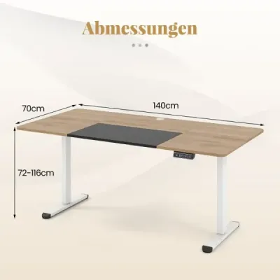 Elektrický stojící stůl 140 x 70 cm výškově nastavitelný stůl ergonomický stůl na sezení béžový