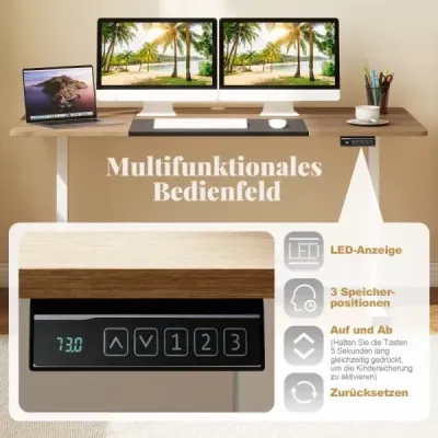 Elektrický stojící stůl 140 x 70 cm výškově nastavitelný stůl ergonomický stůl na sezení béžový