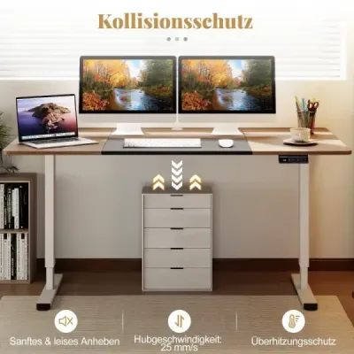Elektrický stojící stůl 140 x 70 cm výškově nastavitelný stůl ergonomický stůl na sezení béžový