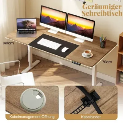 Elektrický stojící stůl 140 x 70 cm výškově nastavitelný stůl ergonomický stůl na sezení béžový