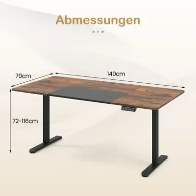 Elektrický stojící stůl 140 x 70 cm výškově nastavitelný stůl ergonomický stůl na sezení hnědý