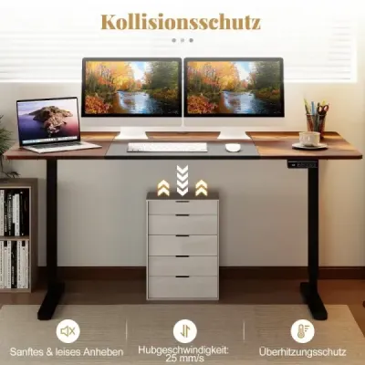 Elektrický stojící stůl 140 x 70 cm výškově nastavitelný stůl ergonomický stůl na sezení hnědý