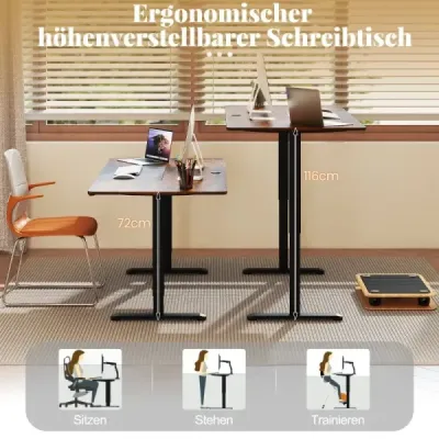 Elektrický stojící stůl 140 x 70 cm výškově nastavitelný stůl ergonomický stůl na sezení hnědý