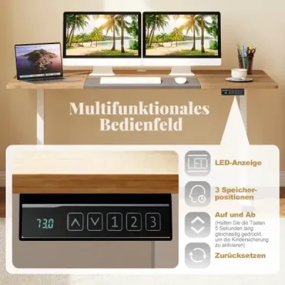 Elektrický stojící stůl 140 x 70 cm výškově nastavitelný stůl ergonomický sedací stůl příroda