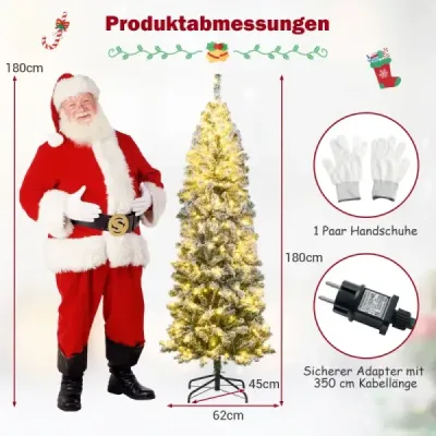 180 cm umělý vánoční stromek s 260 teplými bílými LED světly a sněhovou tužkou.