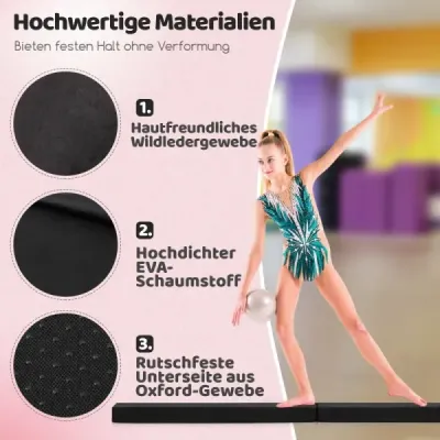 Kladina 210 cm, skládací gymnastická kladina, protiskluzová, do 73 kg, černá