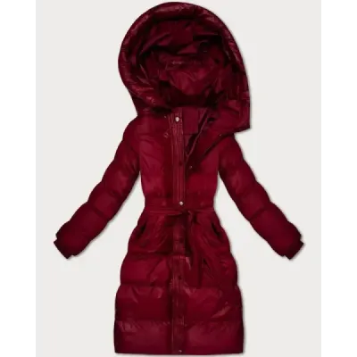 Dámská prošívaná zimní bunda s páskem MODA3253 bordová