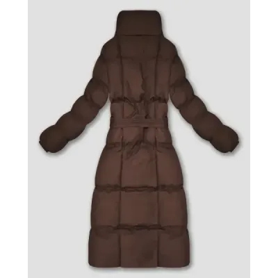 Dámská dlouhá zimní bunda s páskem MODA3327 hnědá