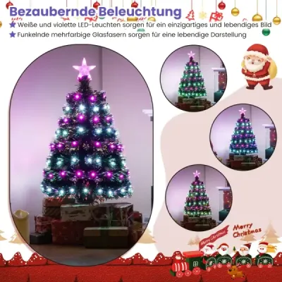 93 cm Předsvícený umělý vánoční stromek Vánoční stromek s různobarevnými skleněnými vlákny 96 fialových a bílých LED diod Zelený