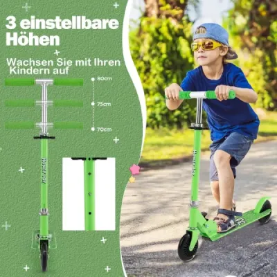 Dětská koloběžka Koloběžka s LED koly a skládacími řídítky Výškově nastavitelná šlapací koloběžka Dětská koloběžka Zelená