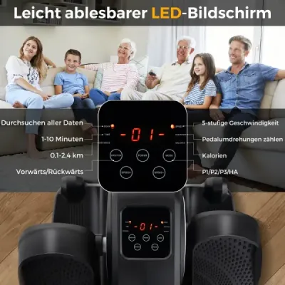 Eliptický trenažér pod stůl elektrický pedálový trenažér pro seniory tichý fitness stroj černý