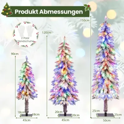 Sada 3 umělých vánočních stromků s osvětlením a sněhem Vánoční stromek 90 / 120 / 150 cm