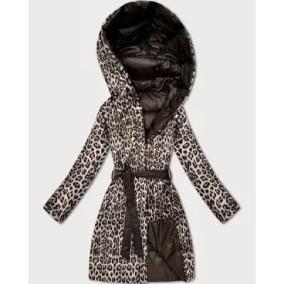 Oboustranná dámská zimní bunda plus size MODA6008BIG chocolate/panther