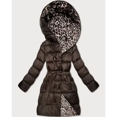 Oboustranná dámská zimní bunda plus size MODA6008BIG chocolate/panther