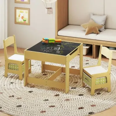 Dětský stůl se 2 židlemi multifunkční stůl pro aktivity s oboustranně odnímatelnou deskou Zelený