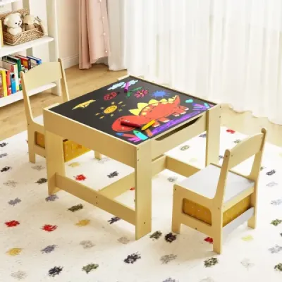 Dětský stůl se 2 židlemi multifunkční stůl pro aktivity s oboustranně odnímatelnou deskou Žlutý