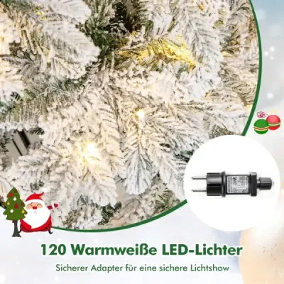 135 cm umělý vánoční stromek se světýlky a sněhem Vánoční stromek se 120 teplými bílými LED světýlky