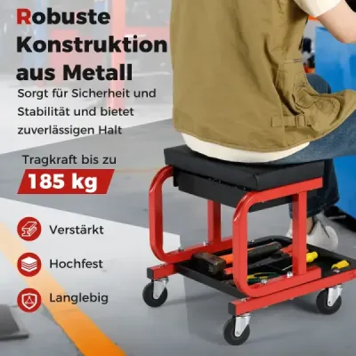 Dílenská stolička s kolečky a nosností 185 kg Dílenské kolečkové sedadlo Pracovní stolička černá