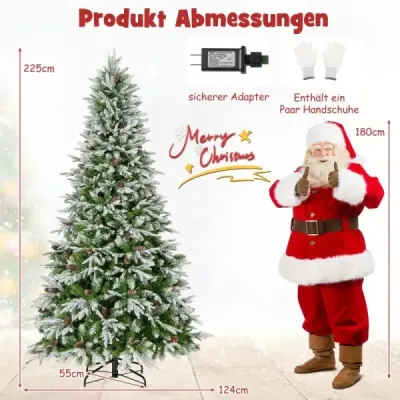 225 cm osvětlený vánoční stromek, zasněžený slavnostní stromek s výklopnou konstrukcí