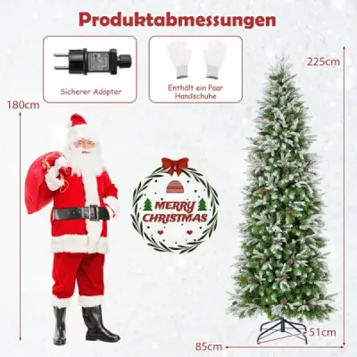 225 cm osvětlený vánoční stromek ve tvaru tužky pokrytý sněhem