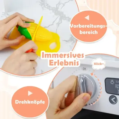 Dřevěná dětská kuchyňka se světlem a zvukem & dávkovačem vody & pračkou & příslušenstvím Hrací kuchyňka bílá