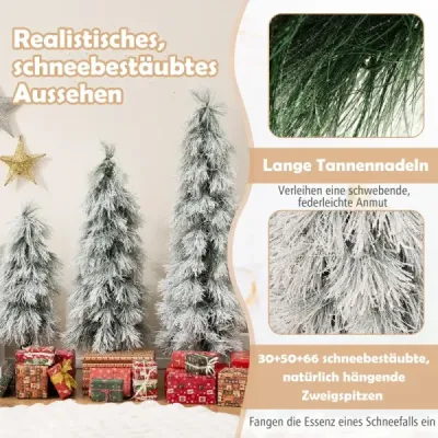 Sada 3 umělých vánočních stromků 90 cm 120 cm 150 cm s osvětlením zasněžené špičky větví zelené barvy