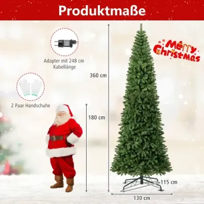 360 cm osvětlený umělý vánoční stromek jedle s 2536 PVC hroty větví zelený