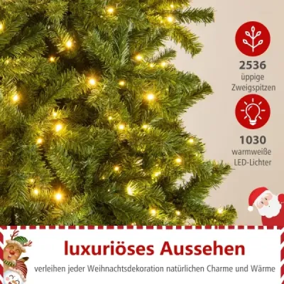 360 cm osvětlený umělý vánoční stromek jedle s 2536 PVC hroty větví zelený