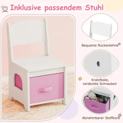 Sada dětského kosmetického stolku a židle Toaletní stolek se zrcadlem s nastavitelným jasem a 3barevným osvětlením Bílý