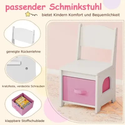 Dětský toaletní stolek s osvětlením Sada toaletního stolku a židle pro princezny se 2 zásuvkami Bílý