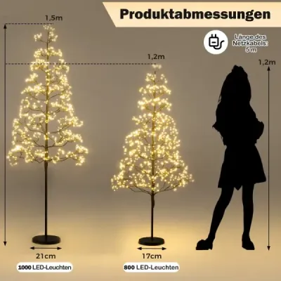 LED strom světel 150 cm osvětlený strom s 1000 teplými bílými světly LED strom vnitřní větve světel s cementovým stojanem