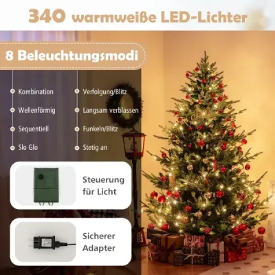 210 cm umělý vánoční stromek s 340 teplými bílými LED světly Vánoční stromek