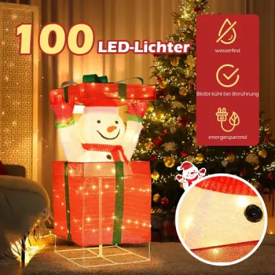 LED sněhulák v dárkové krabičce se 100 teplými bílými LED světly Osvětlená vánoční dekorace