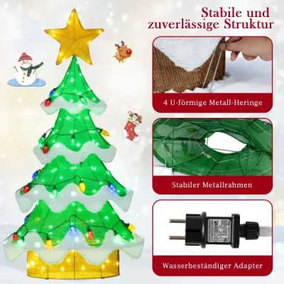 130 cm LED vánoční stromek s LED světýlky a žárovkami ve tvaru hvězdy a jahody
