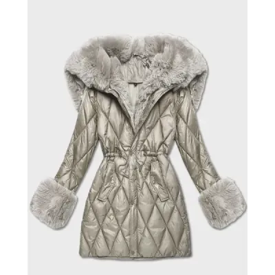 Dámská bunda s kožešinovým límcem MODA2635 béžová