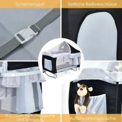 Cestovní postýlka Dětská cestovní postýlka Ohrádka Houpací kolébka + taška-černá