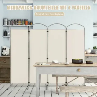 Skládací rozdělovač pokojů se 4 panely Dělící stěna pro domácnost 221 x 51 x 188 cm-bílá