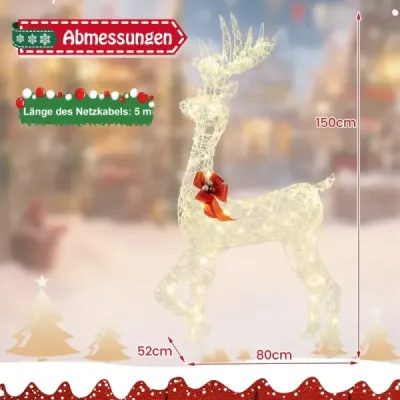 Venkovní LED sob se 100 teplými bílými světly Osvětlená vánoční dekorace 150 cm