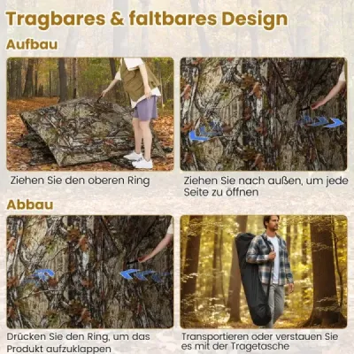 Přenosný lovecký stan pro 4 osoby s bezhlučnými okny Pop-up maskovací stan