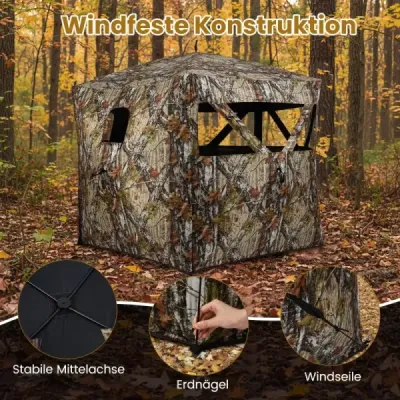 Přenosný lovecký stan pro 4 osoby s bezhlučnými okny Pop-up maskovací stan