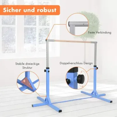 Gymnastická horizontální tyč Výškově nastavitelné gymnastické tyče Pružná horizontální tyč Růžová/modrá-modrá
