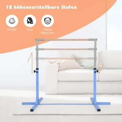 Gymnastická horizontální tyč Výškově nastavitelné gymnastické tyče Pružná horizontální tyč Růžová/modrá-modrá