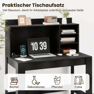 Počítačový stůl  Kancelářský stůl s elektrickými zásuvkami a kabelovou průchodkou Moderní toaletní stolek Stůl černý