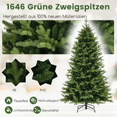 210 cm vysoký umělý vánoční stromek Vánoční stromek s 1646 špičkami větví 470 LED světel Zelený